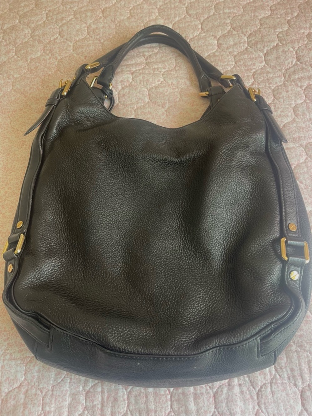 Michael Kors Black Pebbled Leather Shoulder Hobo with Gold Hardware - Picture 5 of 10